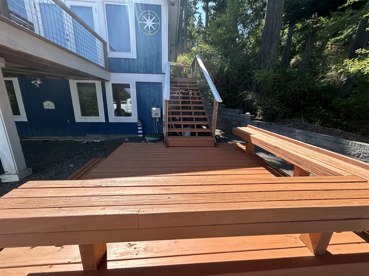 Freshly cleaned and stained wooden deck